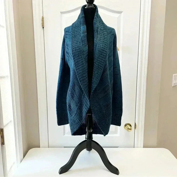 Ricki’s Circle Cardigan Open Front Draped Collar Sweater Teal Green Black Small - Picture 11 of 11